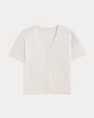 Lace Trim Cardigan in Fine Linen | Bone