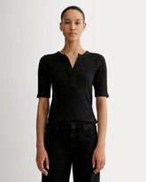 The Rib-Knit Short-Sleeve Henley | Black