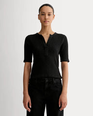 The Rib-Knit Short-Sleeve Henley | Black