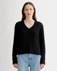 The Mesh Cable V-Neck in Everyday Cotton | Black