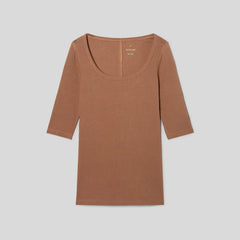 The Luxe Micro-Rib Scoop-Neck Tee | Carob Brown