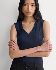 V-Neck Tank in Pointelle | Deep Navy