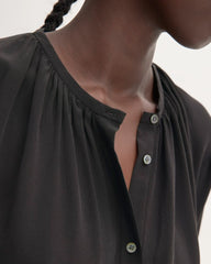 The Washable Clean Silk Shirred Blouse | Black