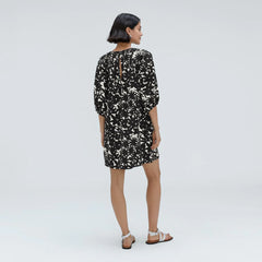 The Seersucker Puff Sleeve Dress | Black / Canvas Floral
