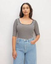The Luxe Rib Scoop-Neck Tee | Bone / Black