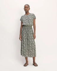 The Gathered Midi Dress | Black / Bone Mini Floral