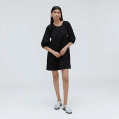 The Seersucker Puff Sleeve Dress | Black