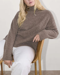 The Boxy Turtleneck in Cashmere | Taupe Brown Donegal