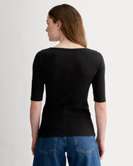 The Luxe Rib Scoop-Neck Tee | Black