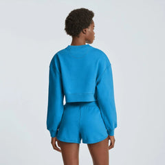 The Organic Cotton Cropped Crew | Horizon Blue