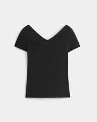 Tissue Short-Sleeve V-Neck Top | Black