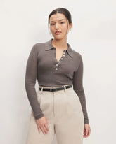 The Polo in Ultrasoft Merino | Heather Cocoa