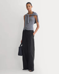 Wide-Leg Drawstring Pant in Linen | Black