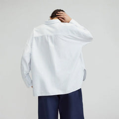 The Boxy Oxford | White / Periwinkle Mini Stripe