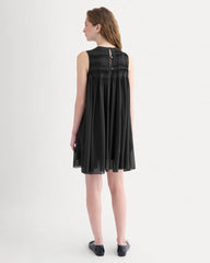 Twisted Pleated Mini Dress in Silk Georgette | Black