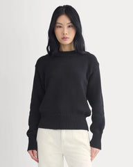 Oversized Cocoon Crew in Elevated Cotton | Black
