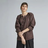 The Silky Cotton Balloon Sleeve Top | Chocolate Brown / Black
