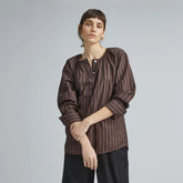 The Silky Cotton Balloon Sleeve Top | Chocolate Brown / Black