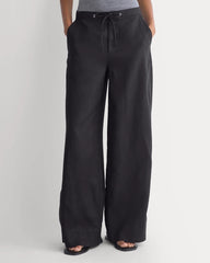 Wide-Leg Drawstring Pant in Linen | Black