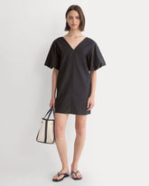 Bubble-Sleeve Mini Dress in Cotton Silk Voile | Black