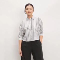 The Way-Short Shirt in Silky Cotton | Bone / Black