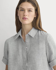 Mini Popover Shirtdress in Linen | Agave / Bone