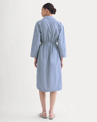 The Drawcord Shirtdress in Ultrasoft Cotton | Mazarine Blue / Optic White