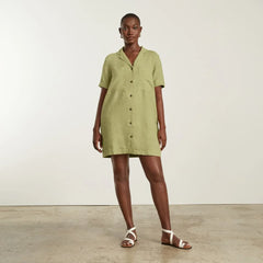 The Linen Workwear Dress | Leek
