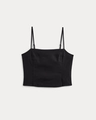 The Seamed Top in Stretch Linen | Black