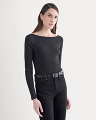 Luxe Rib Boatneck Top | Black