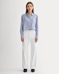 The Way-Short Shirt in Silky Cotton | Bone / Mazarine Blue