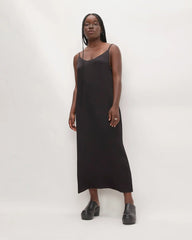 The Hammered Satin Slip Dress | Black