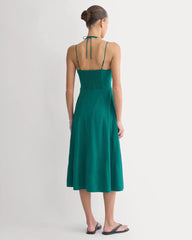 Tie-Neck Dress in Stretch Linen | Evergreen