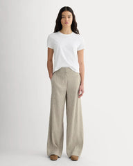 The Wide-Leg Pant in Stretch Linen | Deep Taupe Mini Gingham