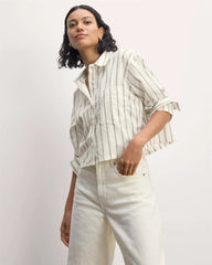 The Way-Short Shirt in Silky Cotton | Bone / Black