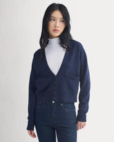 Deep V-Neck Cardigan in Cotton Merino | Navy