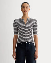 The Rib-Knit Short-Sleeve Henley | Bone / Black