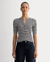 The Rib-Knit Short-Sleeve Henley | Bone / Black