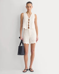Tie-Front Scallop Tank in Linen | Bone