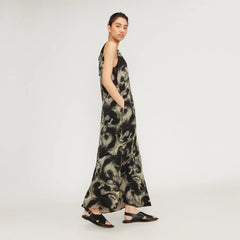 The Satin V-Neck Maxi Dress | Pale Yellow / Black
