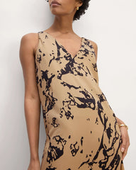 The TENCEL™ Midi Slip Dress | Black / Cornstalk Abstract