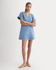 Denim Short-Sleeve Dress | Light Indigo