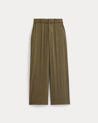Wide-Leg Belted Pant in Stretch Linen | Beech | Long
