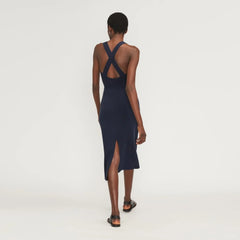 The Ribbed Cotton Cross-Back Dress | Navy