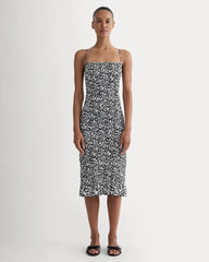 The Smocked Column Dress | Bone / Black Floral