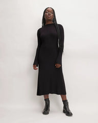 The Ribbed Mock Neck Midi Dress | Black