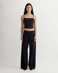 The Seamed Top in Stretch Linen | Black