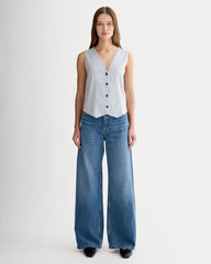 The Vest in Stretch Linen | Bluebell / Bone