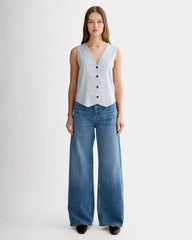 The Vest in Stretch Linen | Bluebell / Bone