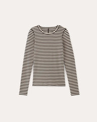 The Luxe Rib Long-Sleeve Crew | Bone / Black